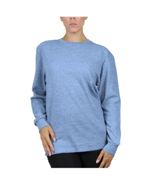 Galaxy By Harvic Women's Loose Fit Waffle Knit Thermal Shirt In Heather Medium Blue