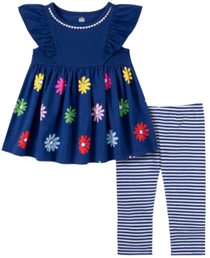 Kids Headquarters Toddler Girls 2-Piece Floral Babydoll and Striped Capri Leggings Set