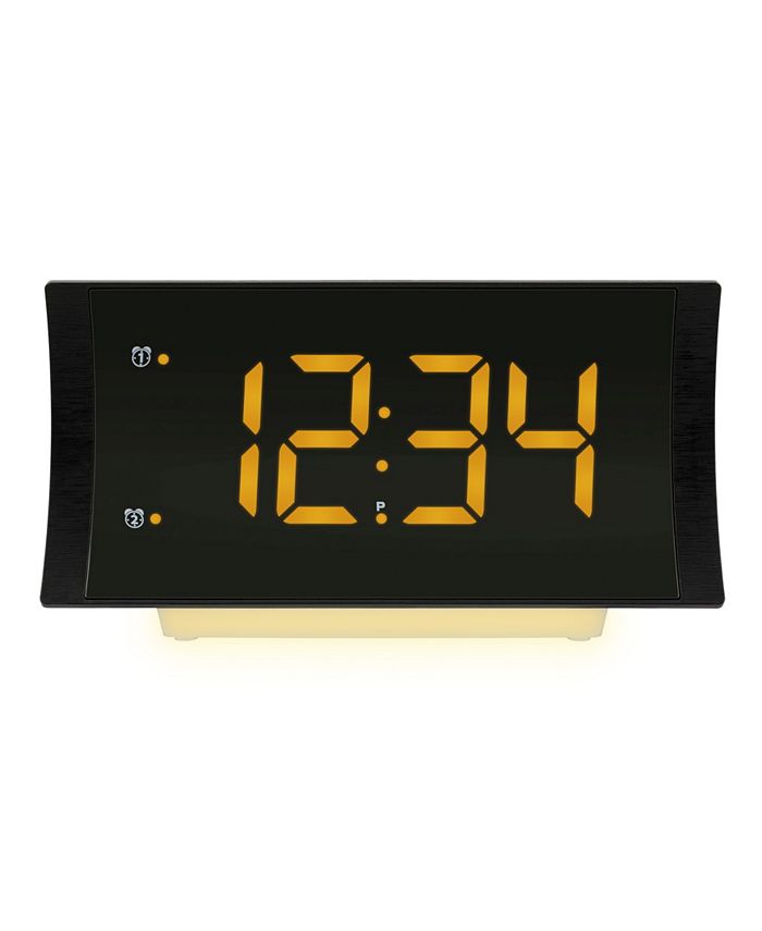 La Crosse Technology Alarm Clock Curved Mirrored LED Lens Display White USB Port 