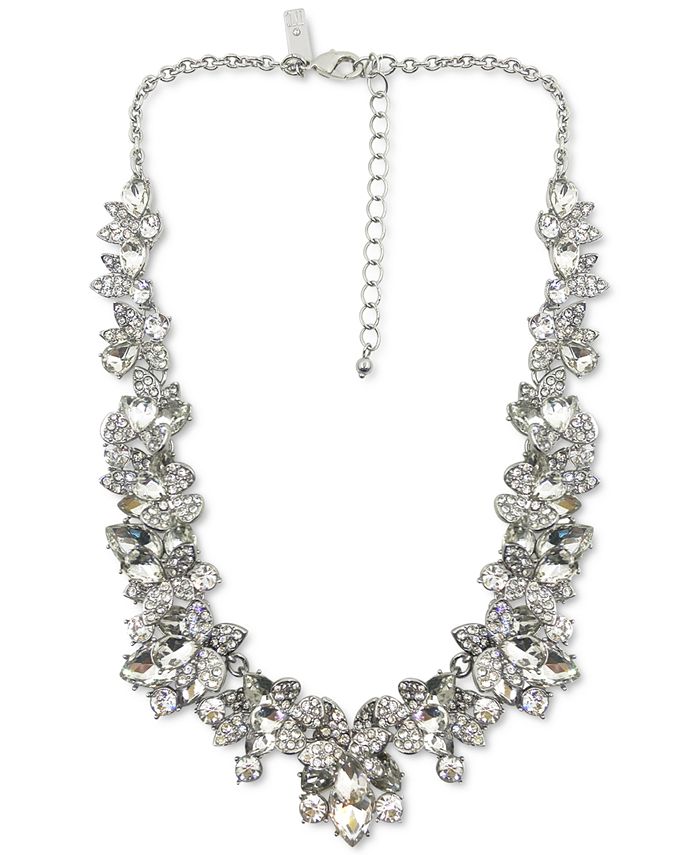 INC International Concepts SilverTone Crystal Flower Cluster Statement Necklace, 16" + 3