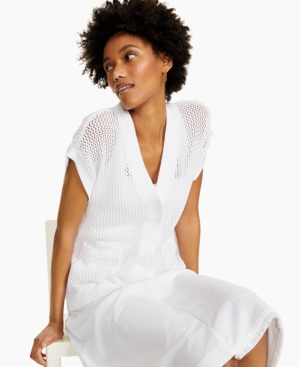 Alfani Petite Cotton Short-sleeve Cardigan, Created For Macy's In Bright White