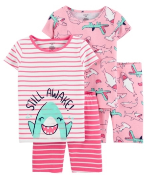 Little Girls Shark Cotton Pajamas 4 Pieces