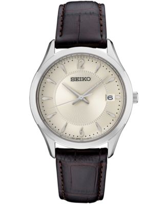Seiko Women's Essential Brown Leather Strap Watch 30mm & Reviews - All ...