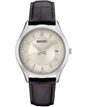 Seiko Women's Essential Brown Leather Strap Watch 30mm In Blush/cream |  ModeSens