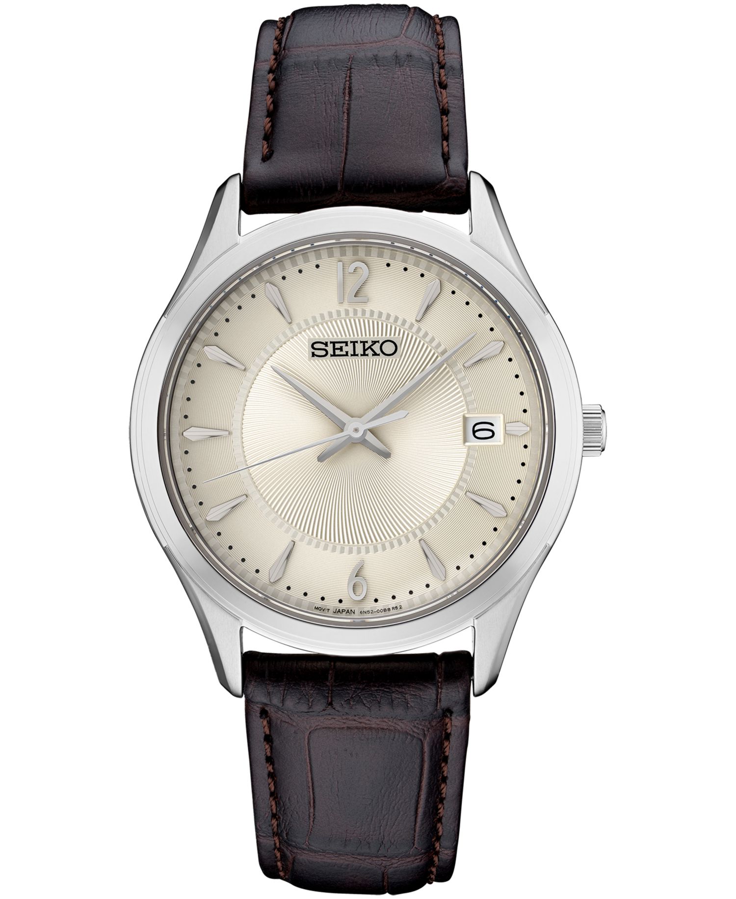 Men's Essential Brown Leather Strap Watch 39.4mm