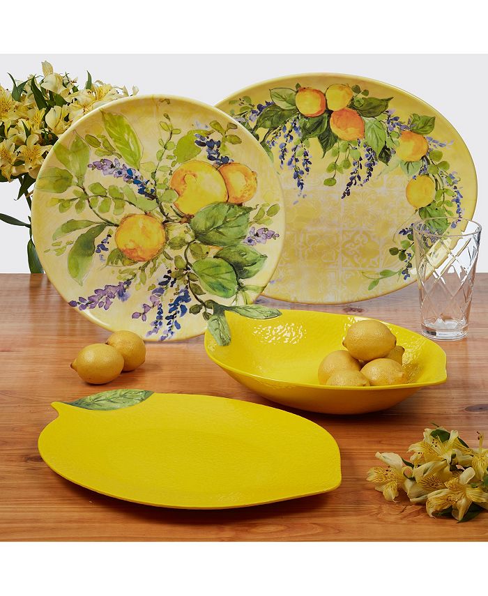 Certified International - Certified 3-D Lemon Melamine Serving Set: Large Platter, Large Serving Bowl