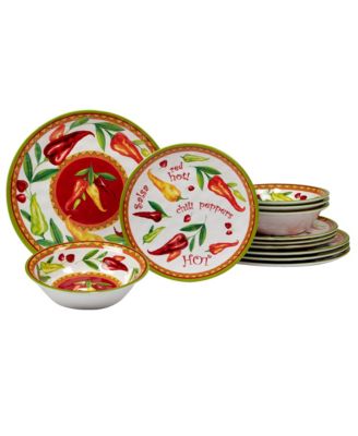 Certified International - Certified Red Hot 12pc Melamine Dinnerware Set: 4 Dinner Plates, 4 Salad Plates, 4 All Purpose Bowls