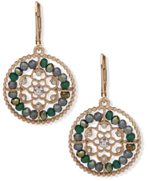 Lonna & Lilly Gold-tone Crystal & Stone Beaded Openwork Flower Drop Earrings In Green