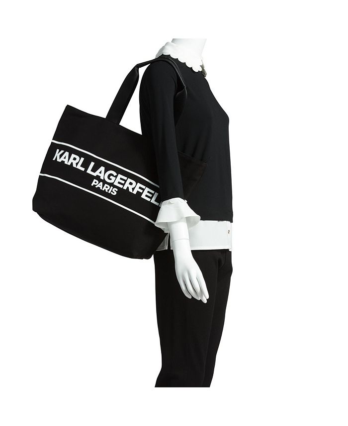 Karl Lagerfeld Paris Black TAXI KRISTEN Logo Print Canvas Tote Bag - Foto 3