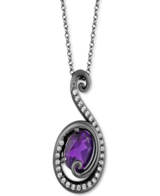 Enchanted Disney Fine Jewelry - Amethyst (7/8 ct. t.w.) & Diamond (1/5 ct. t.w.) Ursula Pendant Necklace in Sterling Silver & Black Rhodium, 16" + 2" extender