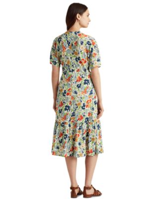 Lauren Ralph Lauren Floral Linen-Blend Jersey Dress - Macy's