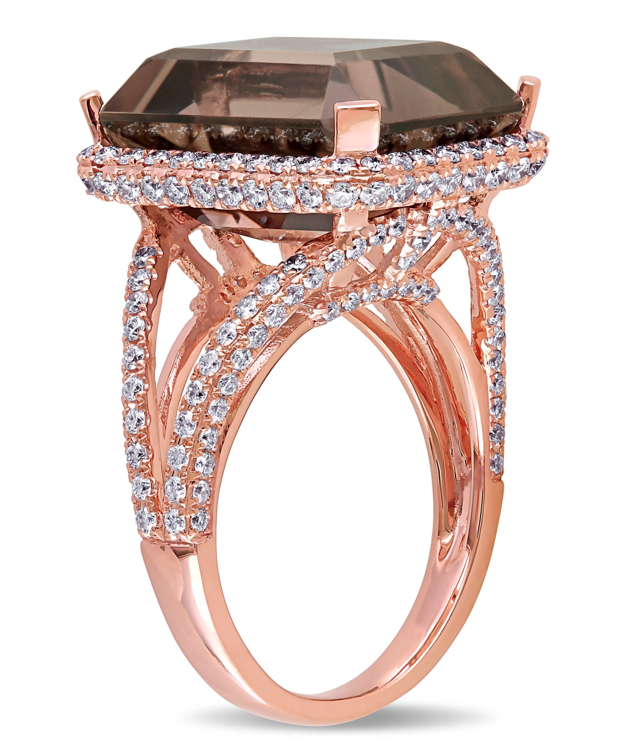 Smokey Quartz (12-1/2 ct. t.w.) and Diamond (1-1/2 ct. t.w.) Octagon Halo Ring in 14k Rose Gold