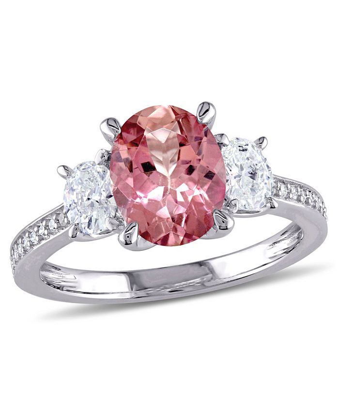 Pink Tourmaline 2 ct. t.w. and Diamond 5 8 ct. t.w. 3 Stone Ring in 14k White Gold