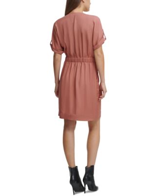 thumbnail image 2 of Women's DKNY Puff Sleeve V-Neck Belted Dress 2 of 14