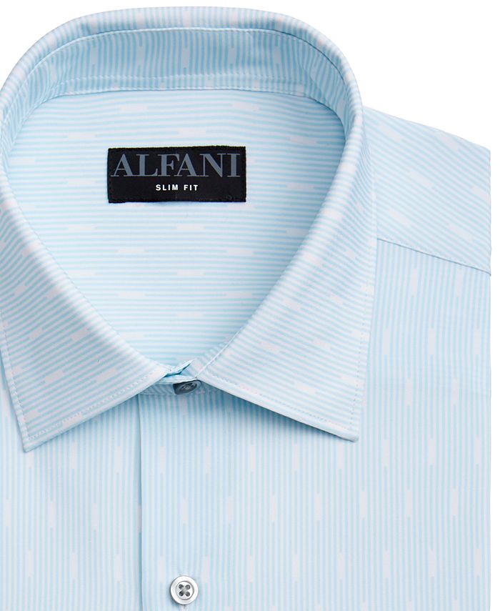Alfani Mens Slim Fit Stripe Dress Shirt Blue Size Medium 1