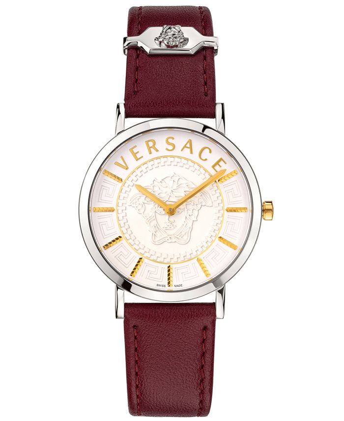 Versace - Women's Swiss V Essential Burgundy Leather Strap Watch 36mm