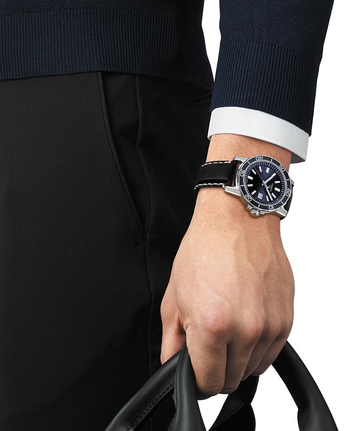 Tissot - Men's Swiss Supersport Black Leather Strap Watch 44mm