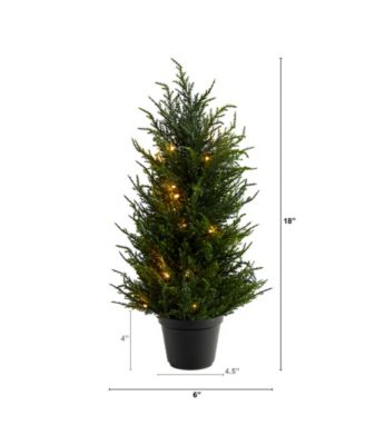 18" Cedar Artificial Tree with LED Lights UV Resistant Indoor/Outdoor