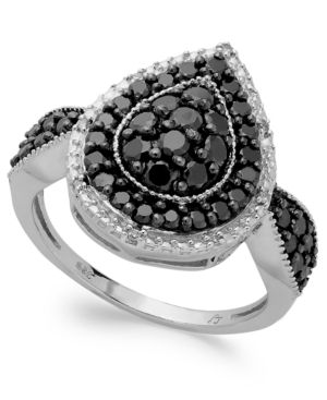 image of Sterling Silver Black (1 ct. t.w.) and White Diamond Accent Pear-Shaped Ring