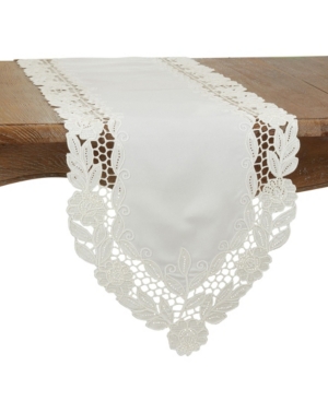 Saro Lifestyle Embroidered Table Runner With Floral Design, 68" X 16" In Open White
