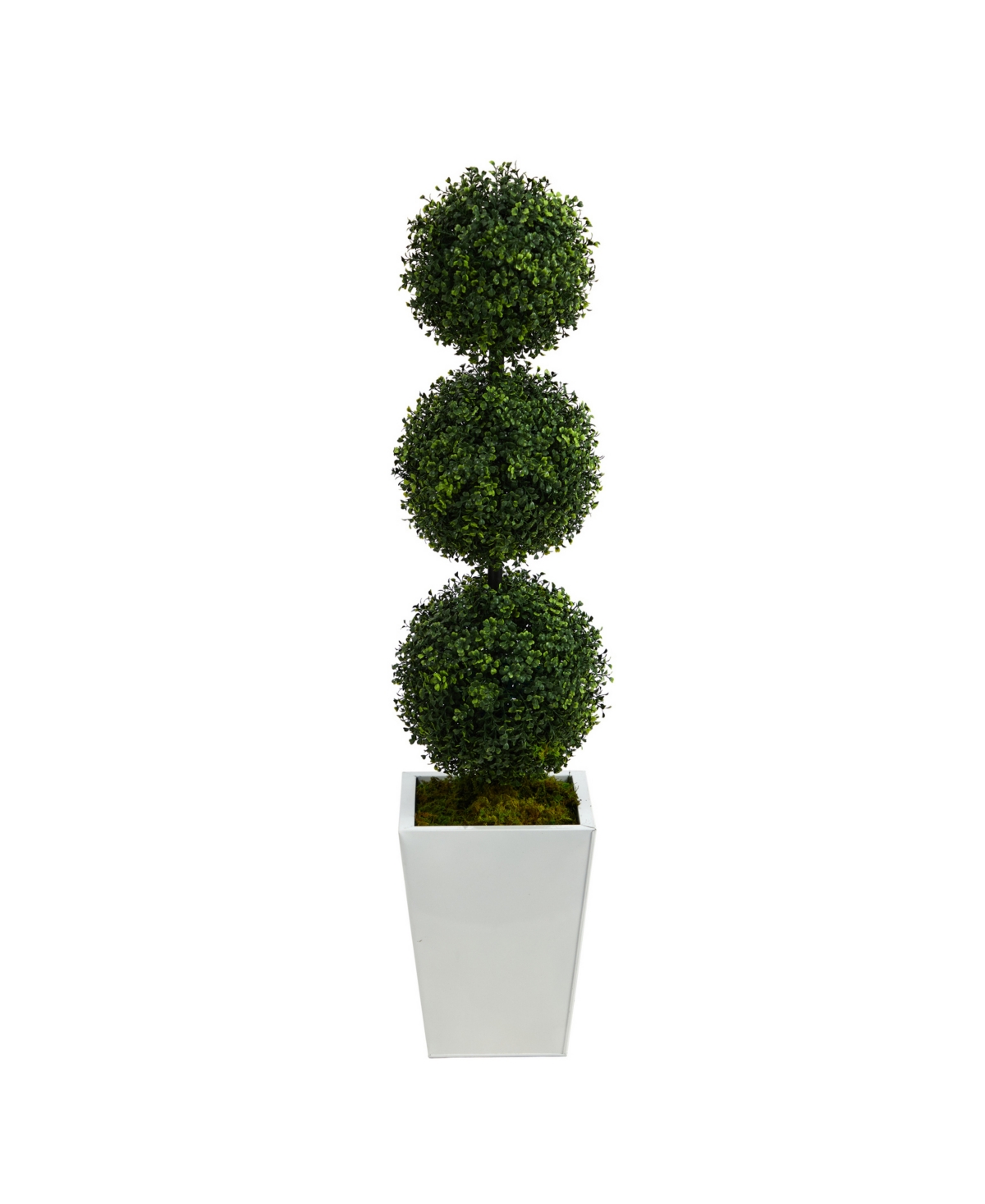NEARLY NATURAL 46" BOXWOOD TRIPLE BALL TOPIARY ARTIFICIAL TREE IN METAL PLANTER INDOOR/OUTDOOR 