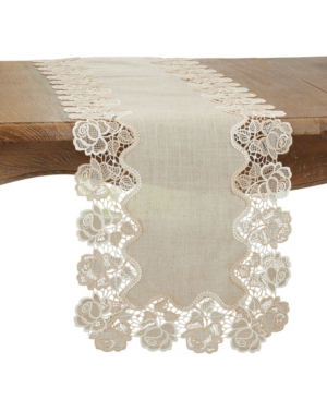 Shop Saro Lifestyle Lace Table Runner With Rose Border Design, 54" X 16" In Open White