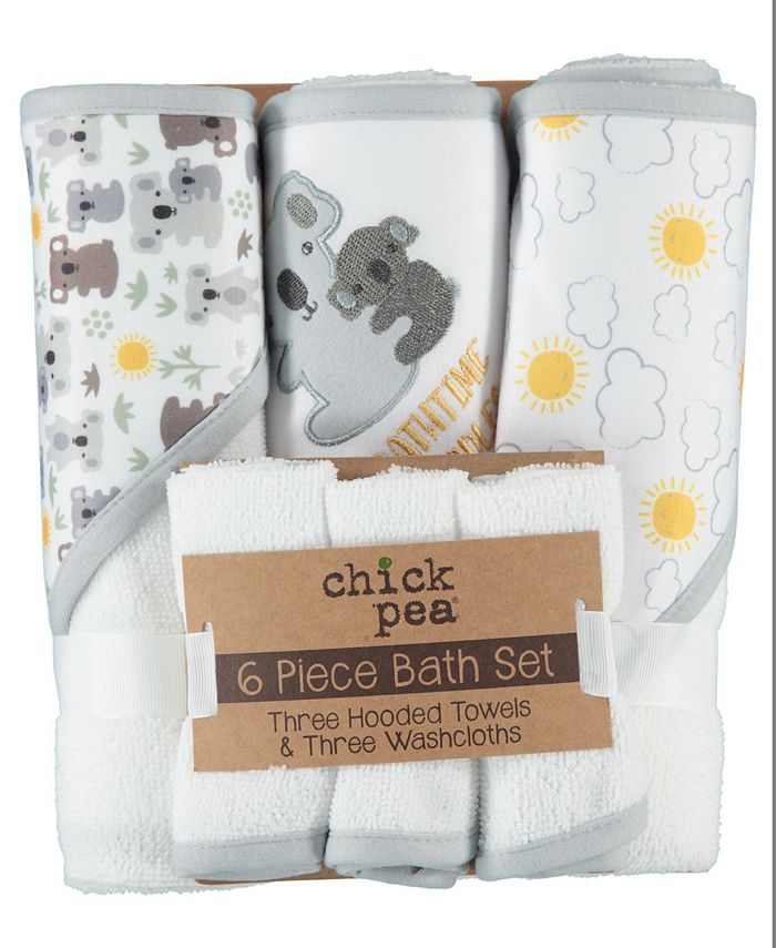 Chickpea Baby Boys and Girls 6 Pc. Hooded Towels Washcloths Set