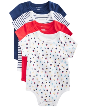First Impressions Baby Boys 4-pack Sailboat Cotton Bodysuit Set, Created For Macy's In Cherry On Top
