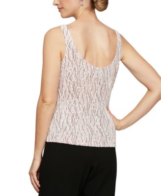 Printed Piped 3/4-Sleeve Two-Piece Glitter Top & Jacket