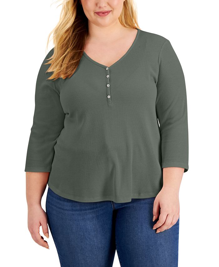 Style & Co Plus Size Solid Henley Top, Created for Macy's Macy's