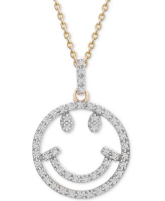 Diamond Smiley Face 18" Pendant Necklace (1/10 ct. t.w.) in 10k Gold, Created for Macy's