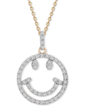 Shop Wrapped Diamond Smiley Face 18" Pendant Necklace (1/10 Ct. T.w.) In 10k Gold, Created For Macy's In Yellow Gold