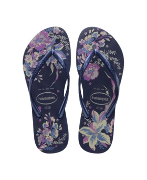 Shop Havaianas Women's Slim Organic Flip Flop Sandals Women's Shoes In Navy Blue, Metallic