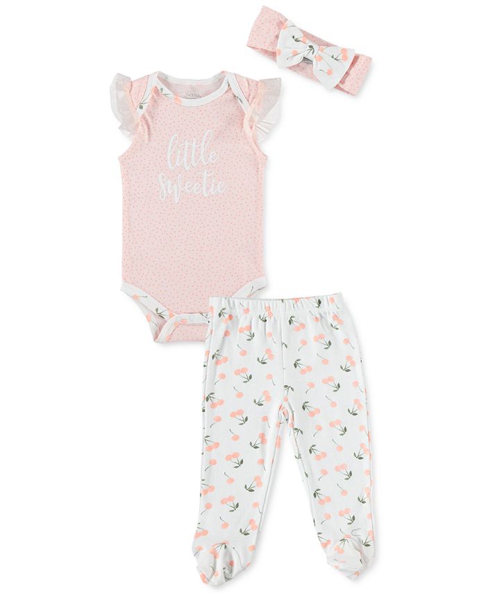 Kyle & Deena Baby Girls 3Pc. Printed Cotton Bodysuit, Pants & Headband