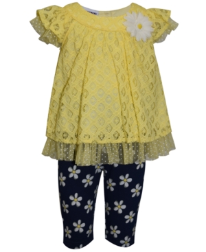 Blueberi Boulevard Baby Girls 2-Pc Daisy & Lace Tunic & Printed Bike Shorts Set