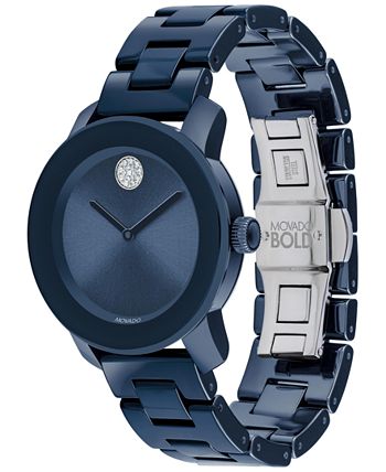 Movado - Women's Swiss Bold Evolution Blue Ceramic Bracelet Watch 36mm