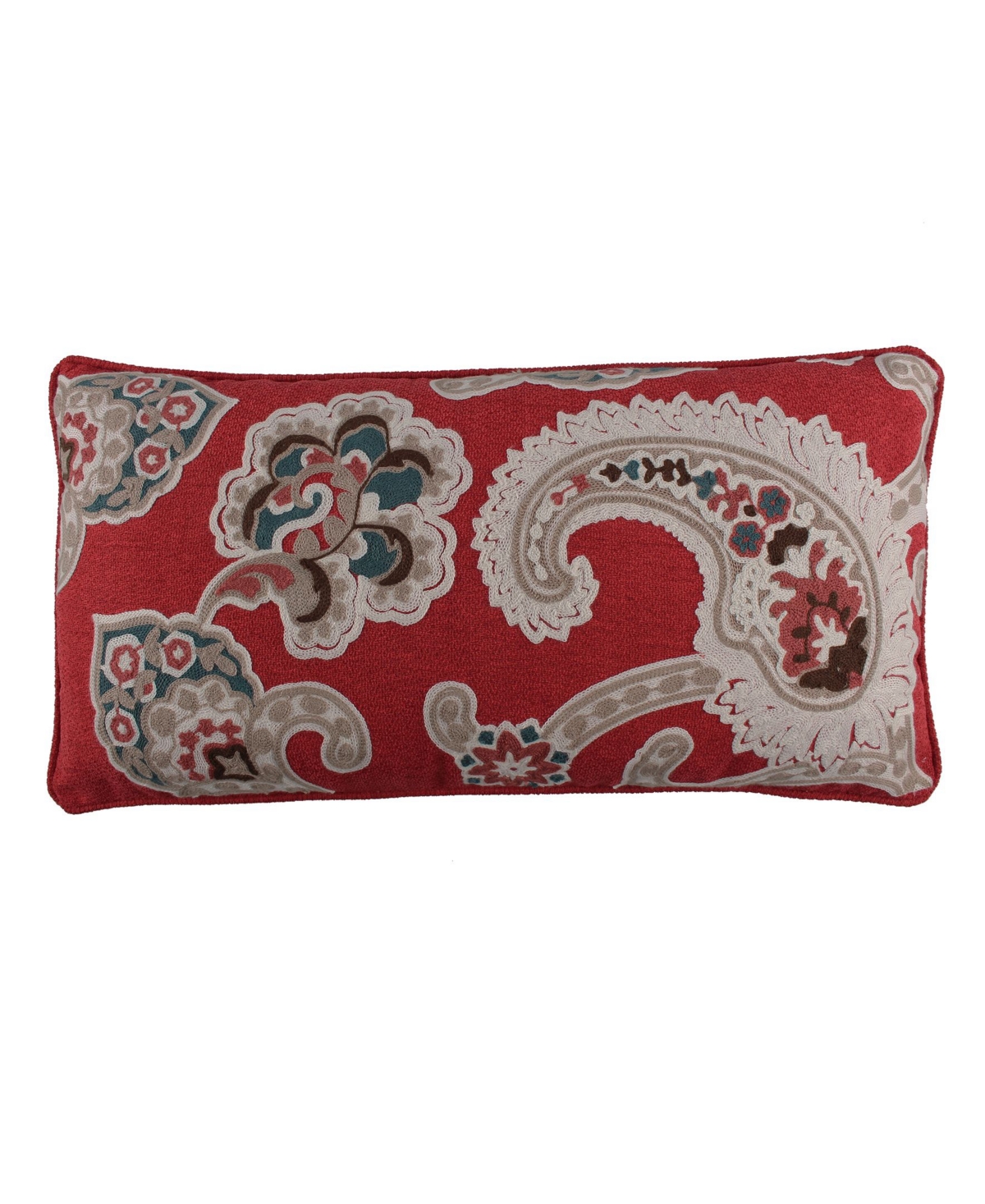 Levtex Astrid Paisley Embroidered Decorative Pillow, 12" X 24" In Red