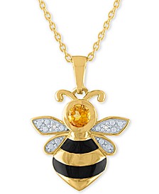 Citrine (1/4 ct. t.w.) & Diamond Accent Bee 18" Pendant Necklace in 14k Gold-Plated Sterling Silver