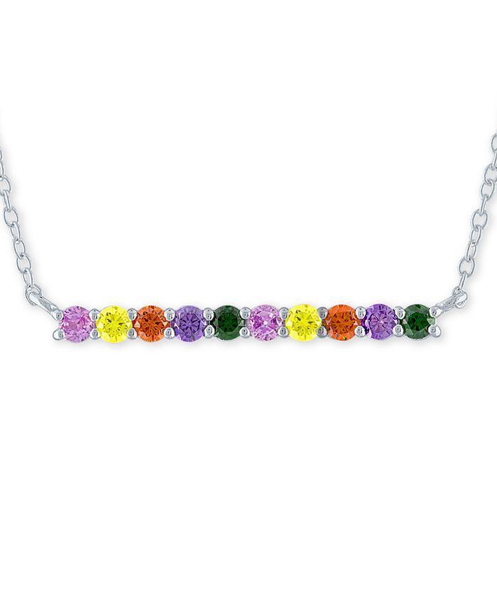 Macy's - Rainbow Cubic Zirconia Horizontal Bar 18" Pendant Necklace in Sterling Silver