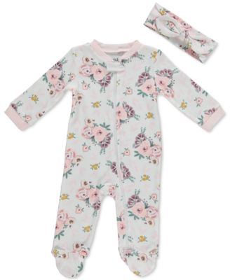 Chickpea - Cutie Pie Baby Baby Girls Floral-Print Cotton Coverall & Headband Set