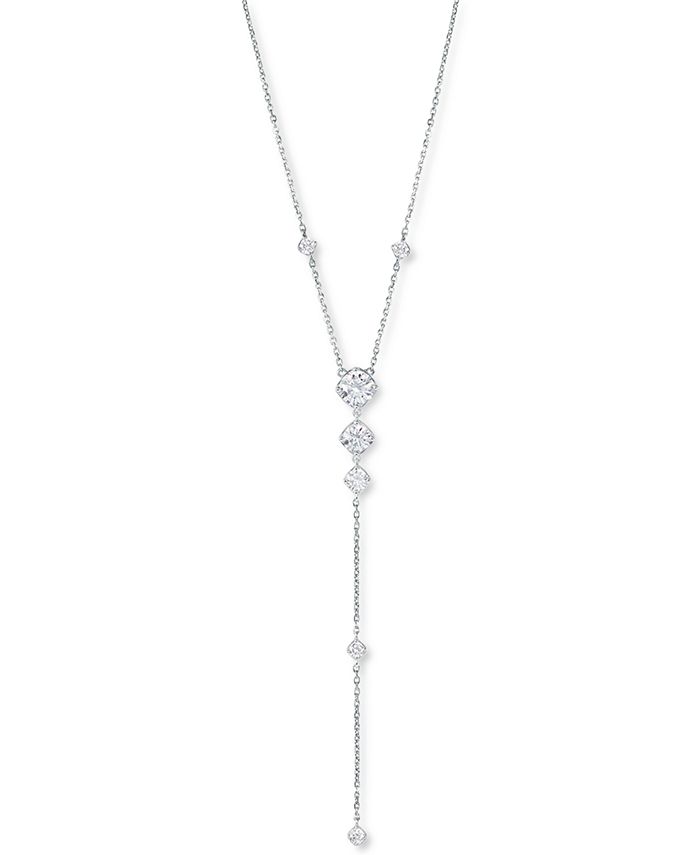 Michael Kors Sterling Silver Crystal Lariat Necklace, 16