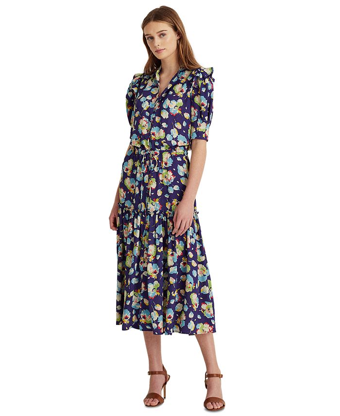 Lauren Ralph Lauren Floral Georgette Elbow-Sleeve Dress & Reviews ...