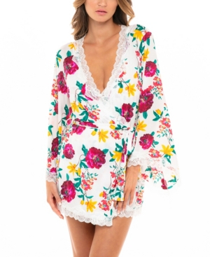 OH LA LA CHERI WOMEN'S BUTTERFLY SLEEVE ROBE WITH FLORAL LACE EDGES AND WAIST TIE