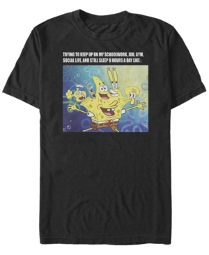Fifth Sun Men's Spongebob Keeping-up Meme Short Sleeve Crew T-shirt In Black