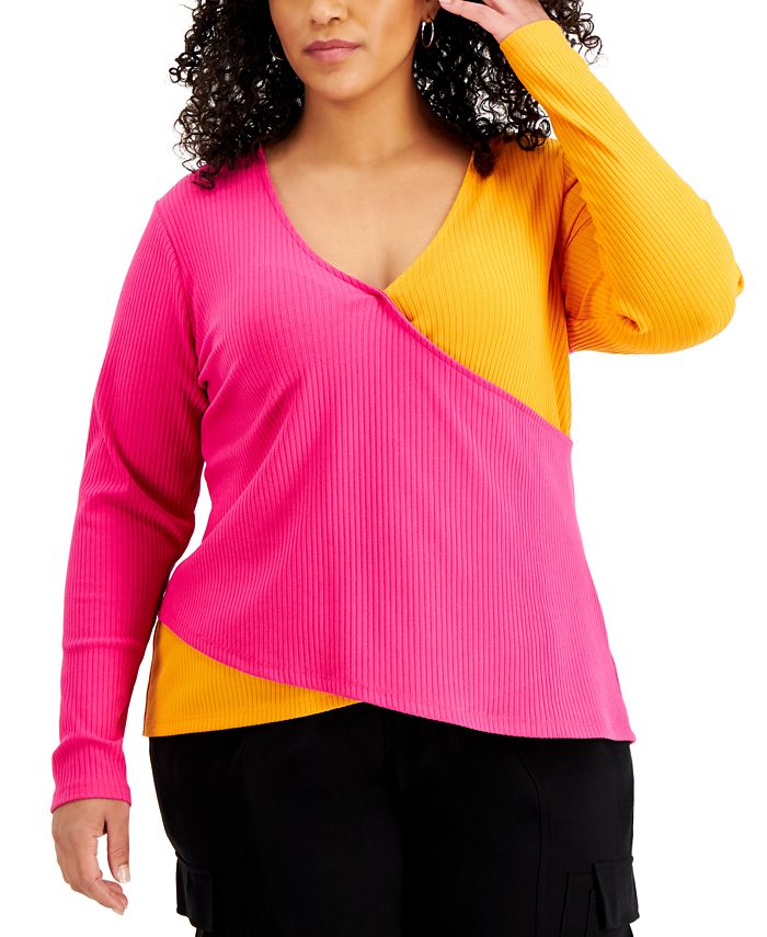 INC International Concepts Plus Size Ribbed Colorblocked Top, Created ...