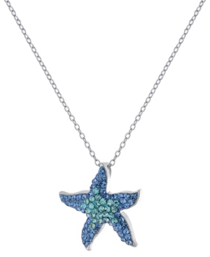 Macy's Crystal Starfish Pendant 16+2" Extender Chain In Silver Plated In Silver