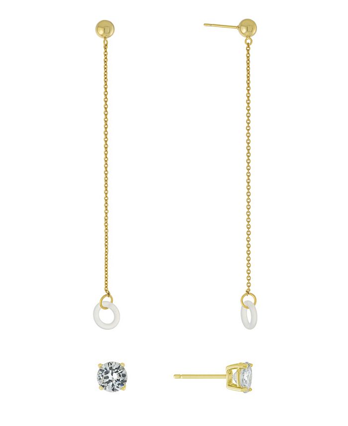 Macy's - Cubic Zirconia Studs and Chain Drop Air Pods Holder in Gold Over Fine Silver Plated