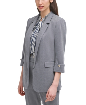 Dkny Herringbone-Print Cuffed-Sleeve Blazer