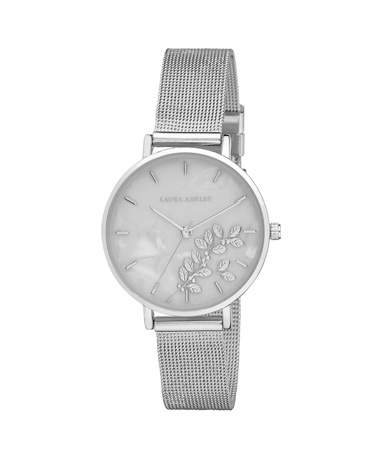 Women's Engraved Floral Printed Silver-Tone Alloy Mesh Band Watch 34mm - Sliver-Tone