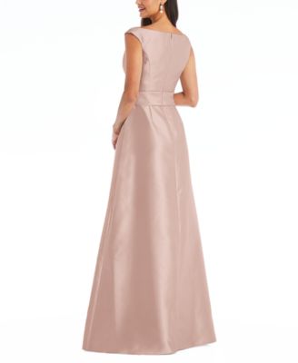 Plus Size Off-the-Shoulder Draped Wrap Satin Maxi Dress